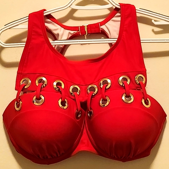 Red Bikini Top w/ Gold/Silver Details - Picture 4 of 13